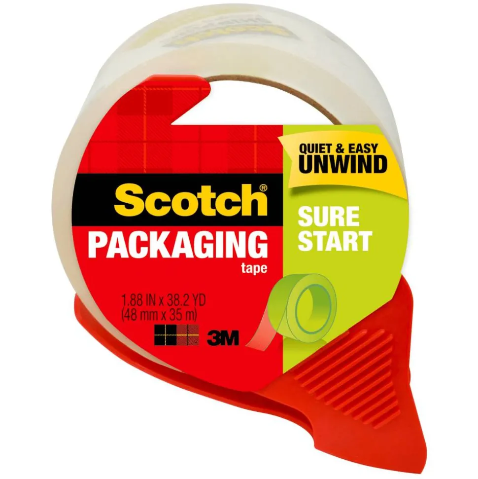 Scotch Sure Start Shipping Tape With Dispenser, 1-7/8" x 38.2 Yd., Clear