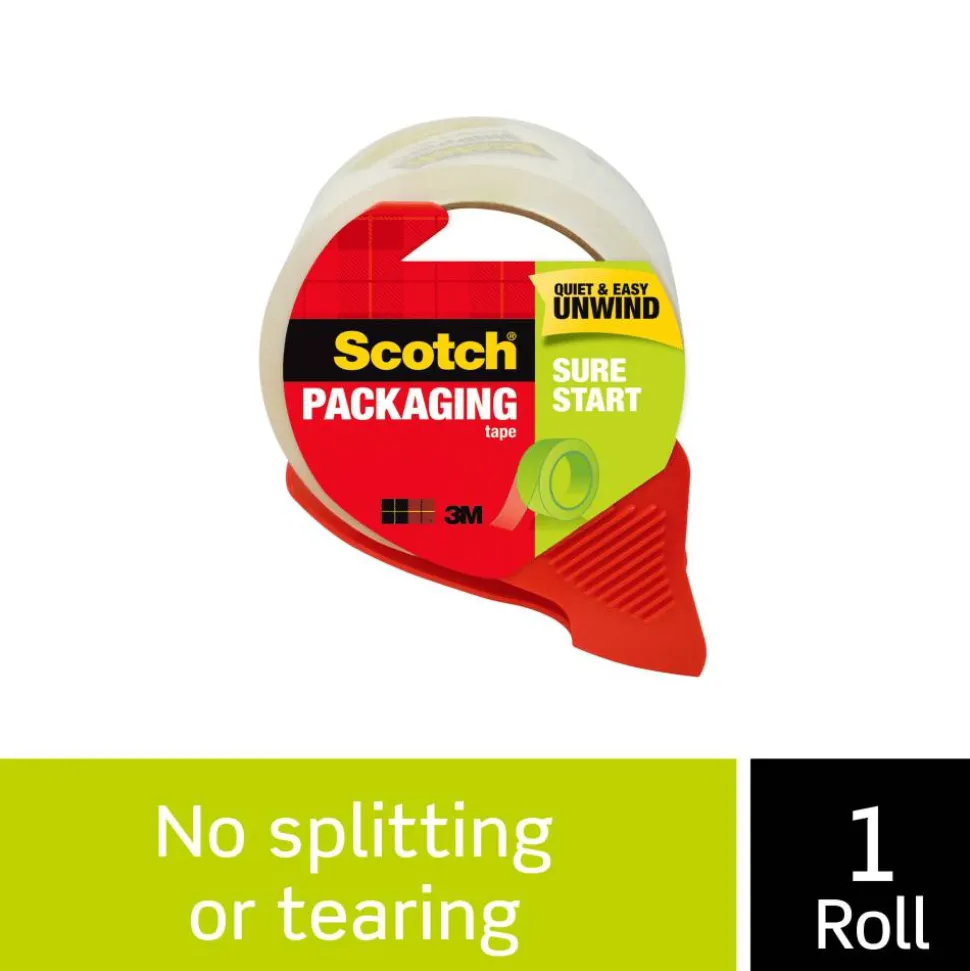 Scotch Sure Start Shipping Tape With Dispenser, 1-7/8" x 38.2 Yd., Clear