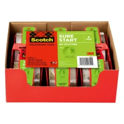 Scotch Sure Start Shipping Tape, 6 Tape Rolls with Dispensers, 1 7/8 in x 22.2 yd, 1.5