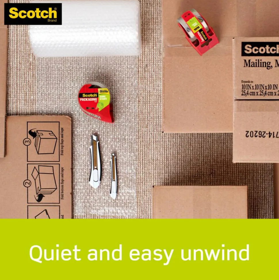 Scotch Sure Start Shipping Tape, 6 Tape Rolls with Dispensers, 1 7/8 in x 22.2 yd, 1.5" Core, Designed - 1456