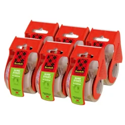 Scotch Sure Start Shipping Tape, 6 Tape Rolls with Dispensers, 1 7/8 in x 22.2 yd, 1.5