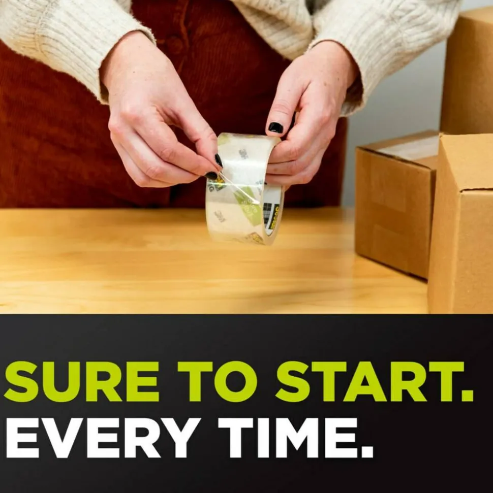 Scotch Sure Start Shipping Tape With Dispenser, 1-7/8" x 38.2 Yd., Clear, Pack Of 2 Tapes