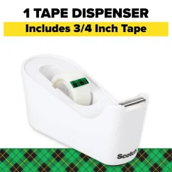 Scotch Tape Dispenser, White, .75 in x 350 in, Roll of tape included