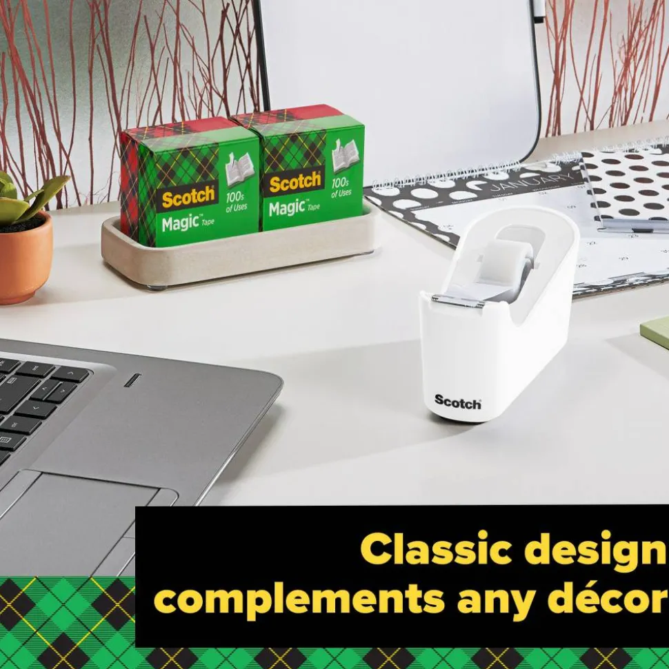 Scotch Tape Dispenser, White, .75 in x 350 in, Roll of tape included