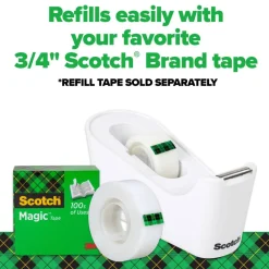 Scotch Tape Dispenser, White, .75 in x 350 in, Roll of tape included