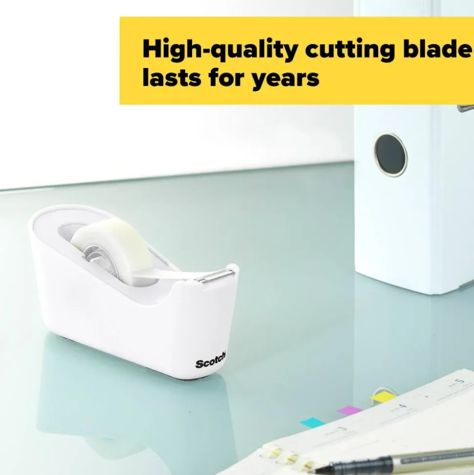 Scotch Tape Dispenser, White, .75 in x 350 in, Roll of tape included