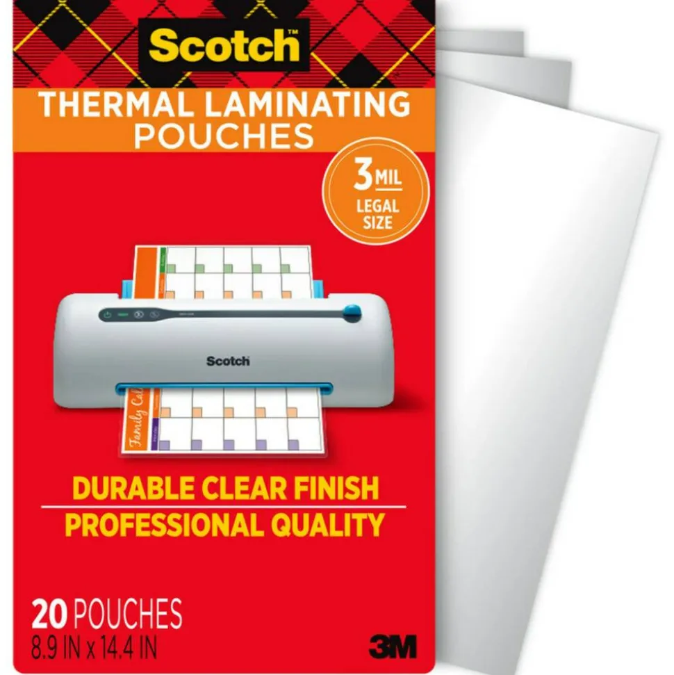 Scotch Thermal Laminating Pouches, 8.9" x 14.4", 20 Laminating Sheets, Fits Legal Size, 20/Pack