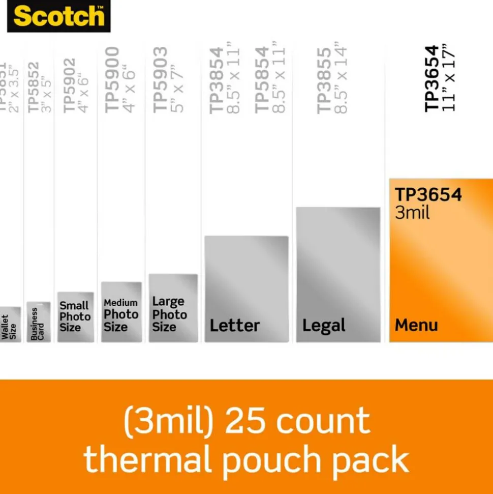 Scotch Thermal Laminating Pouches, 11.4" x 17.4", 3 mil, 25 Laminating Sheets, Fits Menu Size