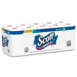 Scott 1000 Bathroom Tissue, Septic Safe, 1-Ply, White, 1,000 Sheets/Roll, 20 Rolls/Pack