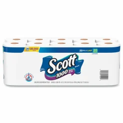 Scott 1000 Bathroom Tissue, Septic Safe, 1-Ply, White, 1,000 Sheets/Roll, 20 Rolls/Pack