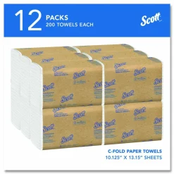 Scott Essential C Fold Paper Towels (01510) with Fast-Drying Absorbency Pockets, 12 Packs / Case, 200 C Fold Towels / Pack