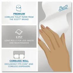 Scott Essential Coreless 2-Ply Toilet Paper, 65% Recycled, 1000 Sheets Per Roll, Pack Of 36 Rolls