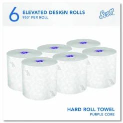 Scott Essential High Capacity Hard Roll Paper Towels with Elevated Design and Absorbency Pockets, 950' Per Roll, 6 Rolls Per Case