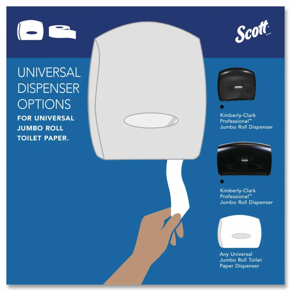 Scott Essential JRT Jumbo Roll Bathroom Tissue, Septic Safe, 2-Ply, 3.55" x 1,000 ft, White, 12 Rolls/Carton