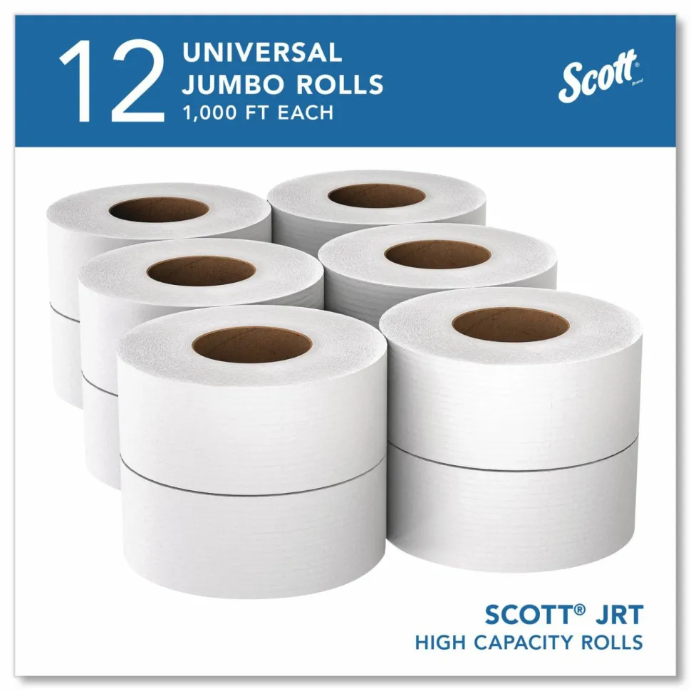Scott Essential JRT Jumbo Roll Bathroom Tissue, Septic Safe, 2-Ply, 3.55" x 1,000 ft, White, 12 Rolls/Carton