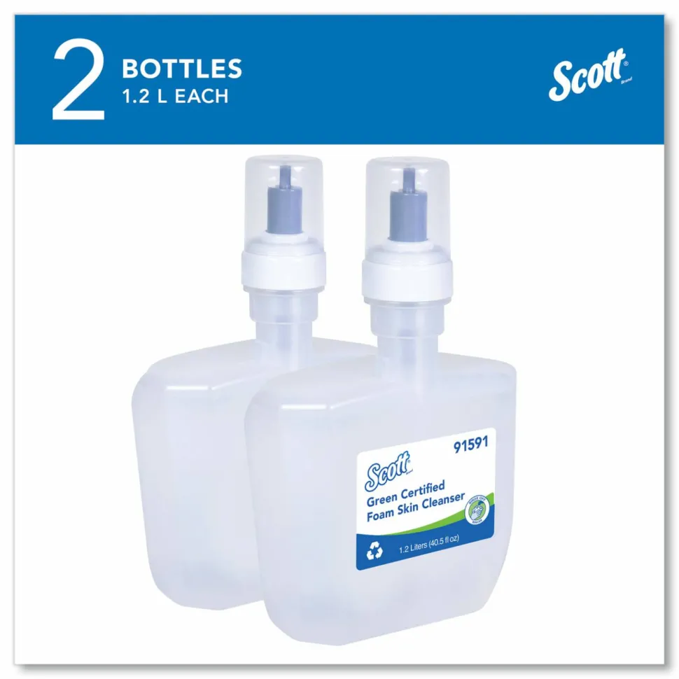 Scott Green Certified Foam Hand Soap, Unscented, 1.2 L E-Cassette Bottles, Case Of 2 Refills