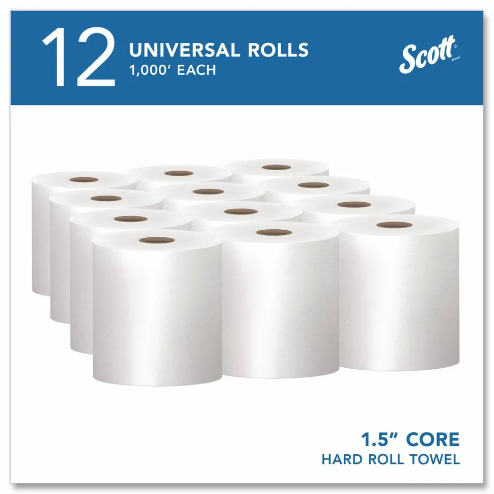 Scott Hardwound 1-Ply Paper Towels, 60% Recycled, 1000' Per Roll, Pack Of 12 Rolls