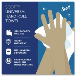 Scott Hardwound 1-Ply Paper Towels, 60% Recycled, 1000' Per Roll, Pack Of 12 Rolls