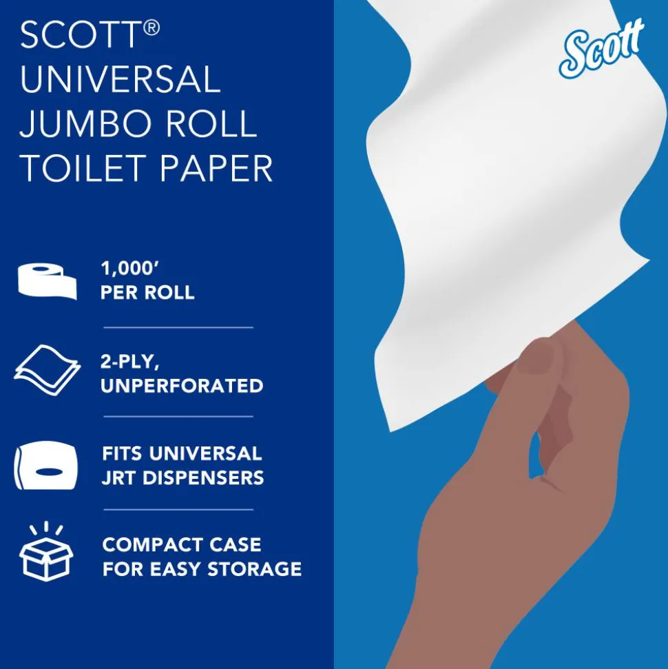 Scott Jumbo Jr 2-Ply Toilet Paper, 25% Recycled, 1000 Sheets Per Roll, Pack Of 4 Rolls