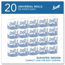 Scott Professional 2-Ply Standard Roll Toilet Paper with Elevated Design, 100% Recycled, 550 Sheets Per Roll, Pack Of 20 Rolls