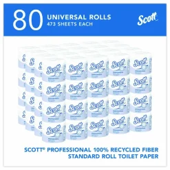 Scott Professional 100% Recycled Fiber Standard Toilet Paper, Elevated Design, 2-Ply, Individually Wrapped, 473 Sheets Per Roll, Pack Of 80 Rolls