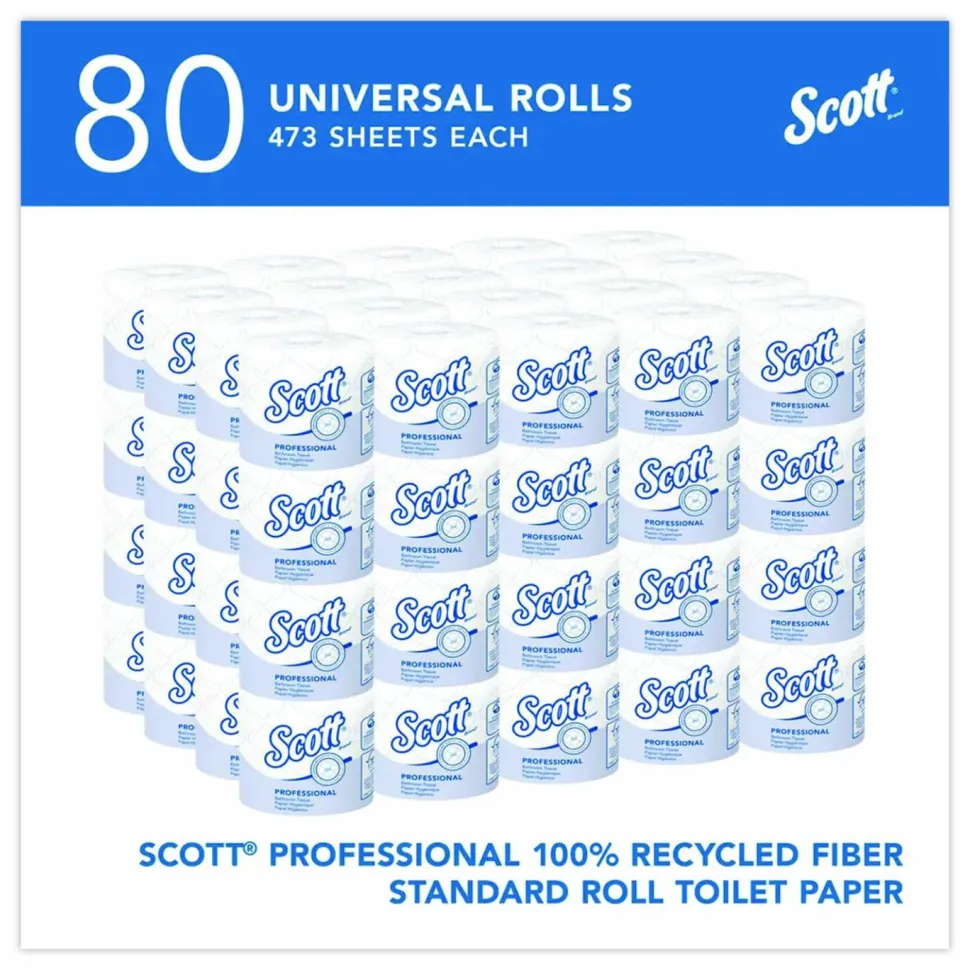 Scott Professional 100% Recycled Fiber Standard Toilet Paper, Elevated Design, 2-Ply, Individually Wrapped, 473 Sheets Per Roll, Pack Of 80 Rolls