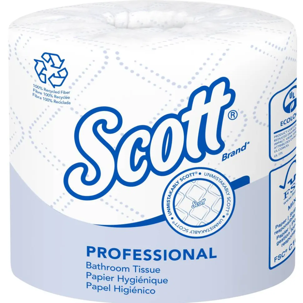Scott Professional 100% Recycled Fiber Standard Toilet Paper, Elevated Design, 2-Ply, Individually Wrapped, 473 Sheets Per Roll, Pack Of 80 Rolls