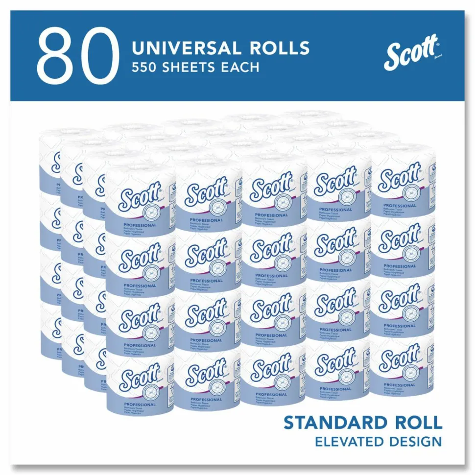 Scott Professional Standard Roll 2-Ply Toilet Paper, 25% Recycled, 550 Sheets Per Roll, Pack Of 80 Rolls