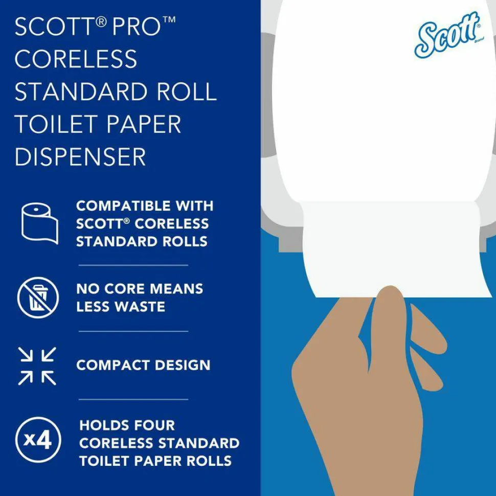 Scott Pro High Capacity SRB Toilet Paper Dispenser - Roll Dispenser - 4x Roll - 12.8"x11.3"x 6.2" Depth - Plastic - Black - Compact, Durable - 44518