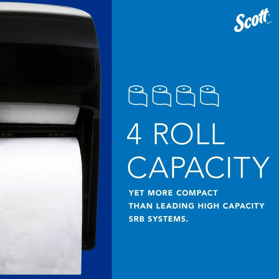 Scott Pro High Capacity SRB Toilet Paper Dispenser - Roll Dispenser - 4x Roll - 12.8"x11.3"x 6.2" Depth - Plastic - Black - Compact, Durable - 44518