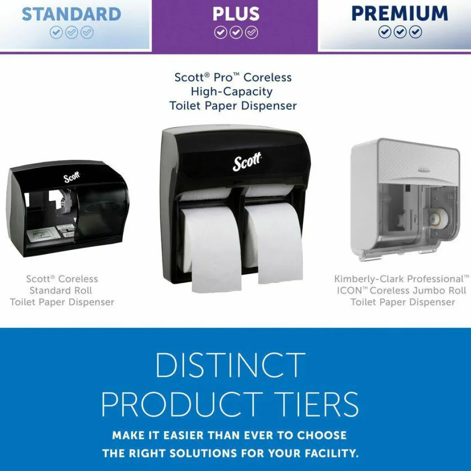 Scott Pro High Capacity SRB Toilet Paper Dispenser - Roll Dispenser - 4x Roll - 12.8"x11.3"x 6.2" Depth - Plastic - Black - Compact, Durable - 44518