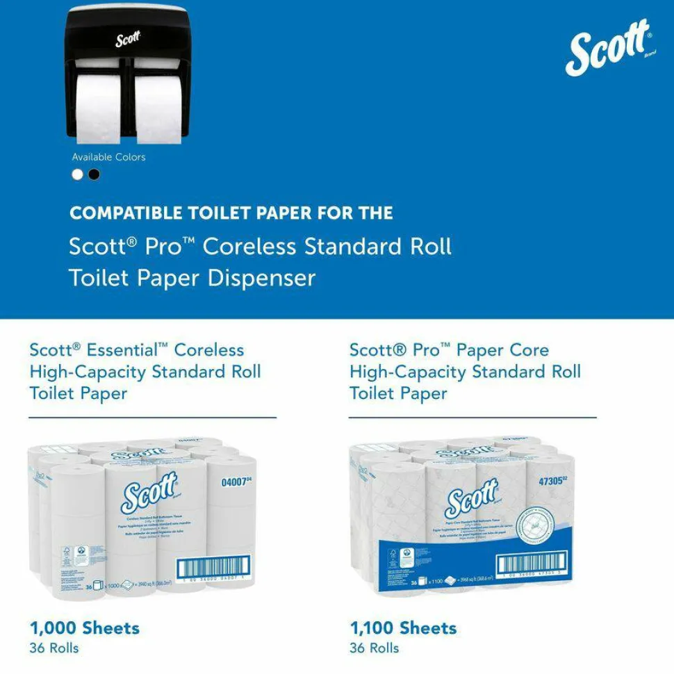 Scott Pro High Capacity SRB Toilet Paper Dispenser - Roll Dispenser - 4x Roll - 12.8"x11.3"x 6.2" Depth - Plastic - Black - Compact, Durable - 44518