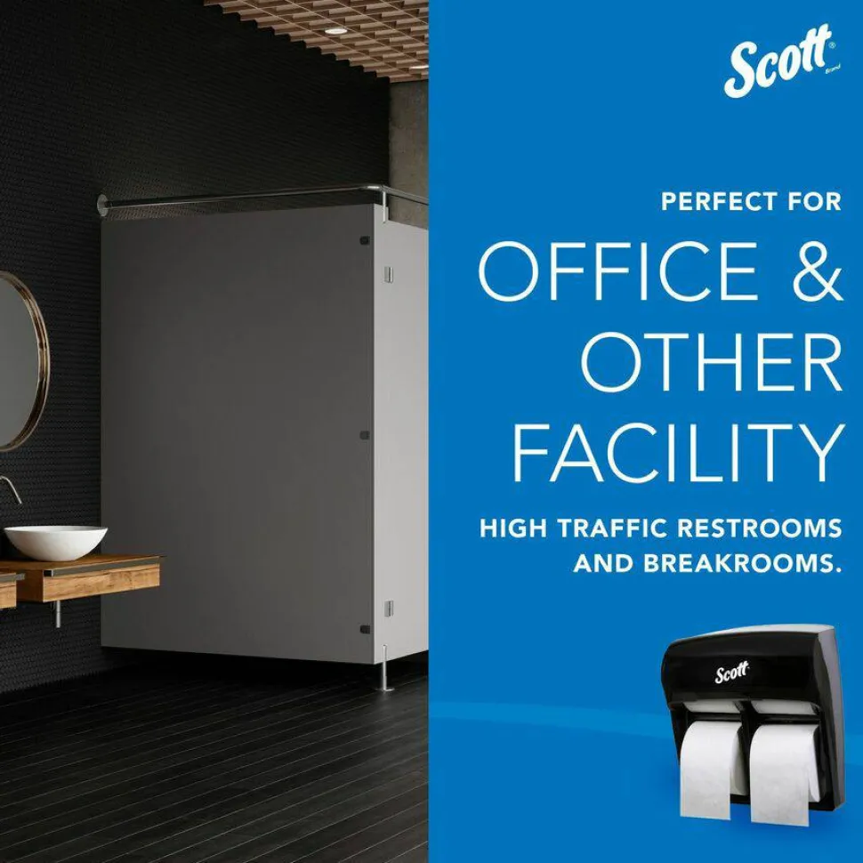 Scott Pro High Capacity SRB Toilet Paper Dispenser - Roll Dispenser - 4x Roll - 12.8"x11.3"x 6.2" Depth - Plastic - Black - Compact, Durable - 44518
