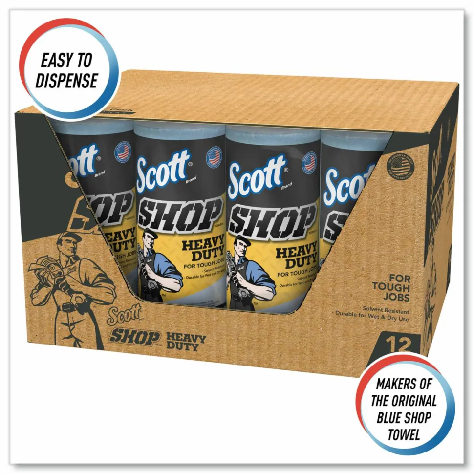 Scott Pro Shop Towels, Heavy Duty, 1-Ply, 10.4 x 11, Blue, 12 Rolls/Carton