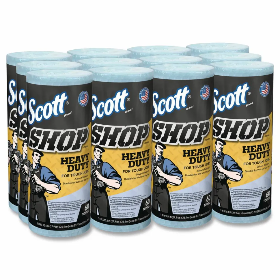 Scott Pro Shop Towels, Heavy Duty, 1-Ply, 10.4 x 11, Blue, 12 Rolls/Carton