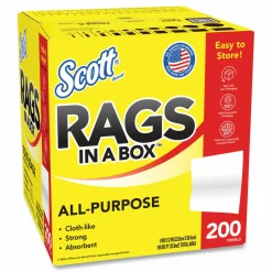 Scott Rags In A Box, 9" x 12" Sheet Size, White, Box Of 200 Rags