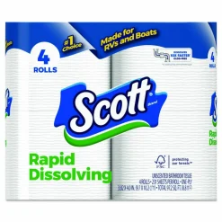 Scott Rapid-Dissolving Toilet Paper, Bath Tissue, Septic Safe, 1-Ply, White, 231 Sheets/Roll, 4/Rolls/Pack, 12 Packs/Carton
