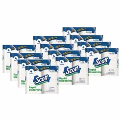 Scott Rapid-Dissolving Toilet Paper, Bath Tissue, Septic Safe, 1-Ply, White, 231 Sheets/Roll, 4/Rolls/Pack, 12 Packs/Carton