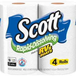 Scott Rapid-Dissolving Toilet Paper, Bath Tissue, Septic Safe, 1-Ply, White, 231 Sheets/Roll, 4/Rolls/Pack, 12 Packs/Carton