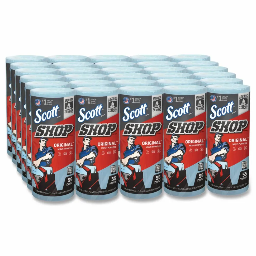 Scott Shop Towels, Standard Roll, 1-Ply, 9.4 x 11, Blue, 55/Roll, 30 Rolls/Carton