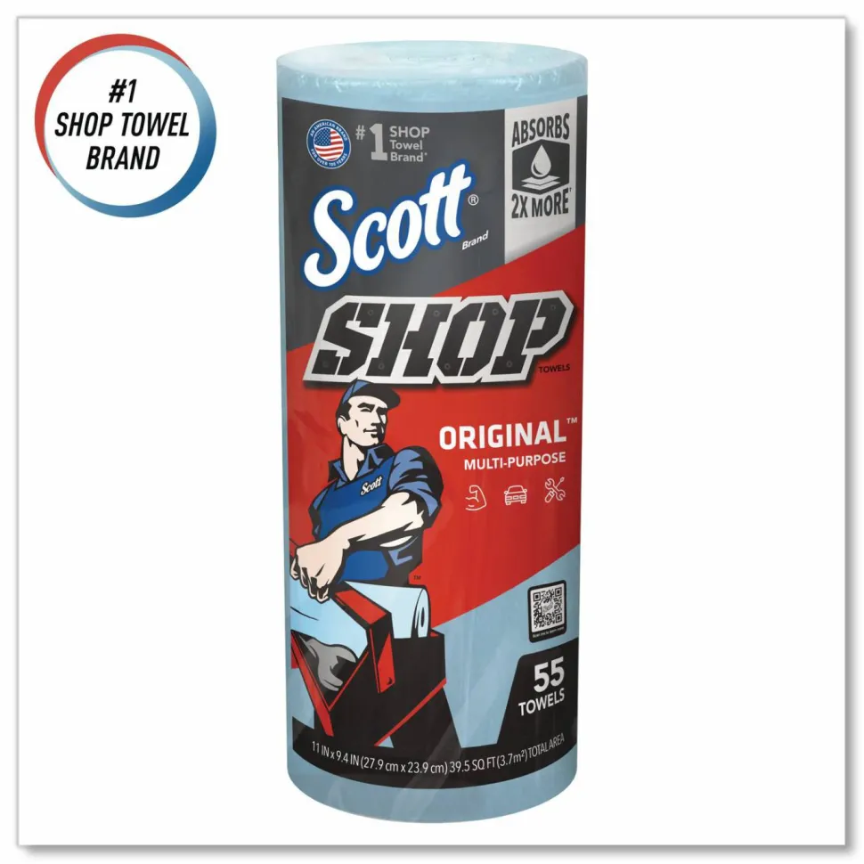 Scott Shop Towels, Standard Roll, 1-Ply, 9.4 x 11, Blue, 55/Roll, 30 Rolls/Carton