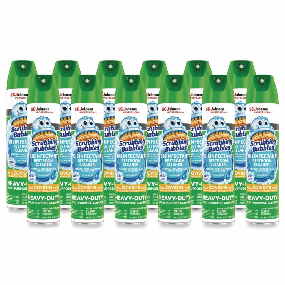 Scrubbing Bubbles Disinfectant Restroom Cleaner II, Rain Shower Scent, 25 oz Aerosol Spray, 12/Carton