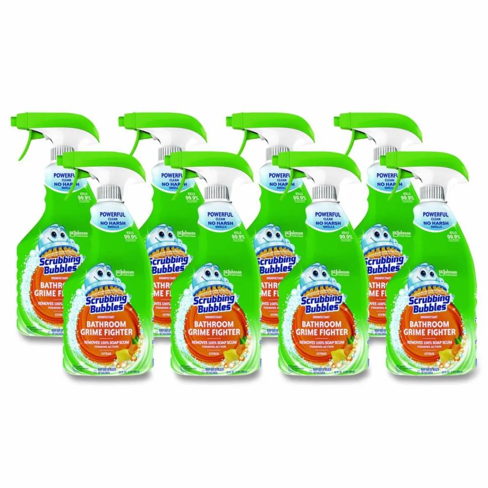 Scrubbing Bubbles Multi Surface Bathroom Cleaner, Fresh Citrus Scent, 32 oz Spray Bottle, 8/Carton