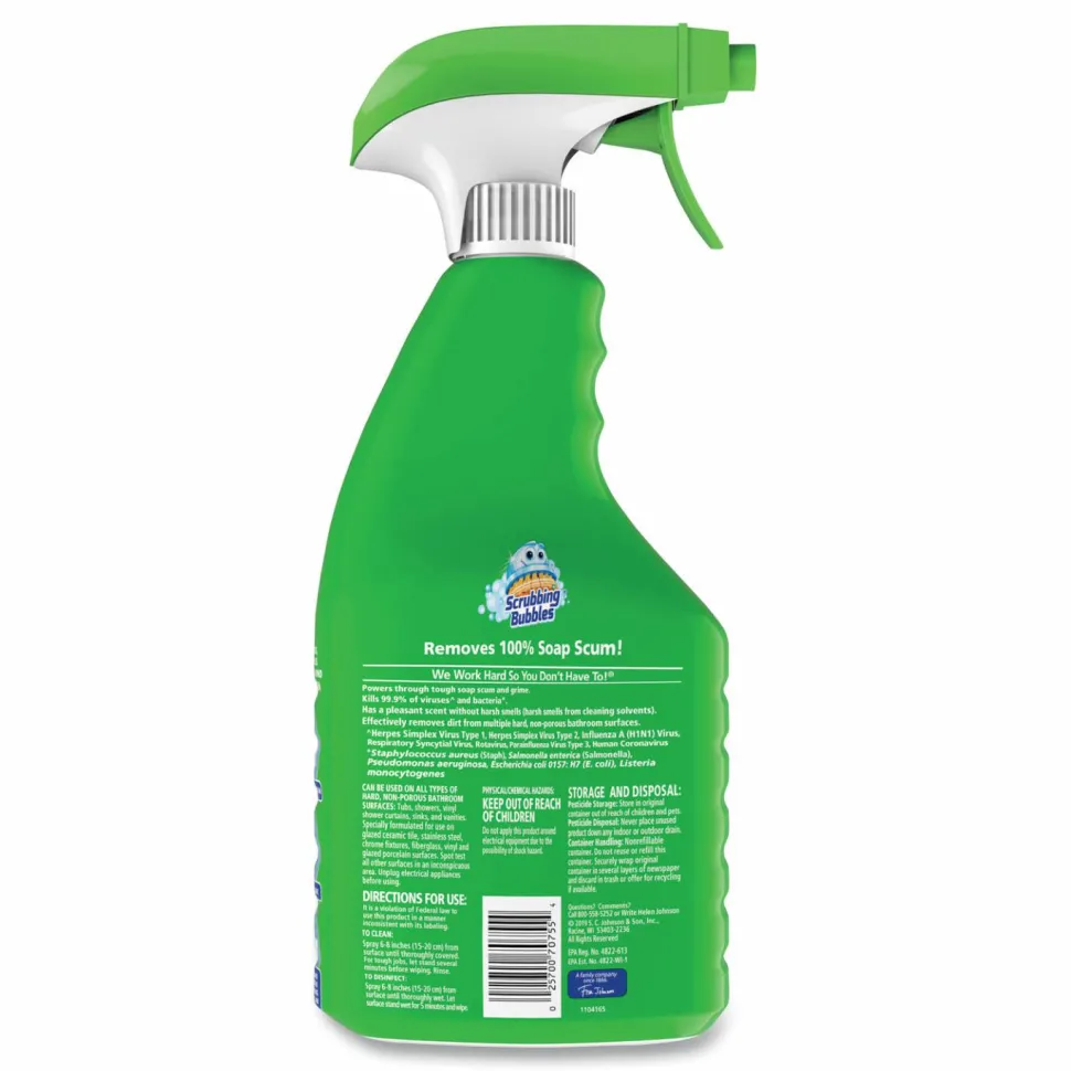 Scrubbing Bubbles Multi Surface Bathroom Cleaner, Fresh Citrus Scent, 32 oz Spray Bottle, 8/Carton