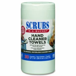 SCRUBS Hand Cleaner Towels, 1-Ply, 10 x 12, Citrus, Blue/White, 30/Canister, 6/Carton
