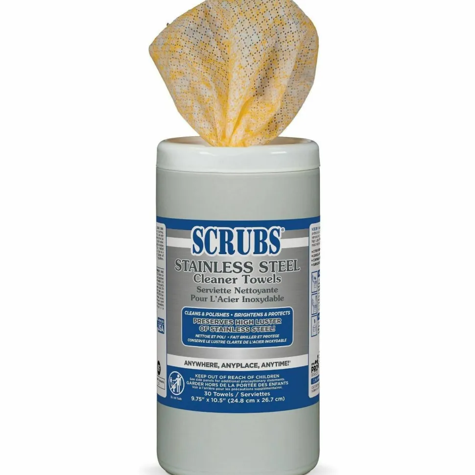 SCRUBS Stainless Steel Cleaner Wipes, Citrus Scent, 32 Oz Bottle, 30 Towel Per Pack, Case Of 6