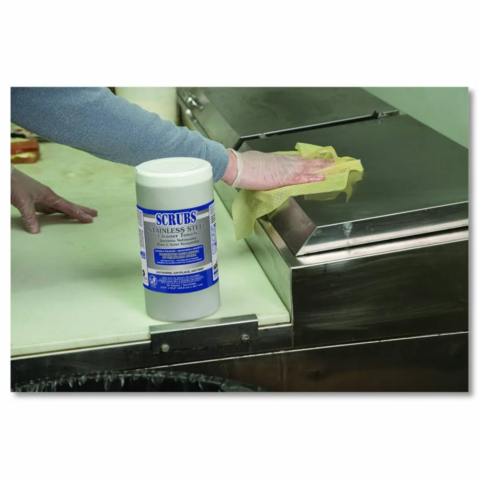 SCRUBS Stainless Steel Cleaner Wipes, Citrus Scent, 32 Oz Bottle, 30 Towel Per Pack, Case Of 6