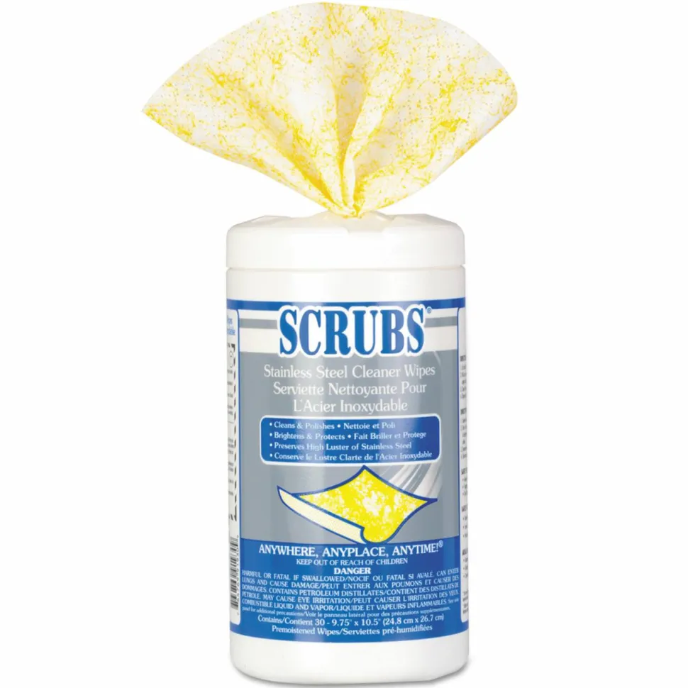 SCRUBS Stainless Steel Cleaner Wipes, Citrus Scent, 32 Oz Bottle, 30 Towel Per Pack, Case Of 6
