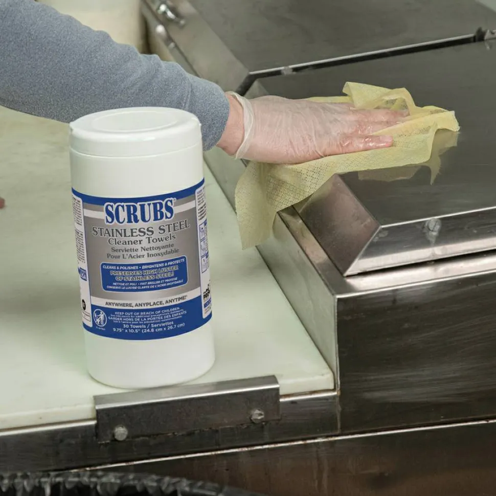 SCRUBS Stainless Steel Cleaner Wipes, Citrus Scent, 32 Oz Bottle, 30 Towel Per Pack, Case Of 6