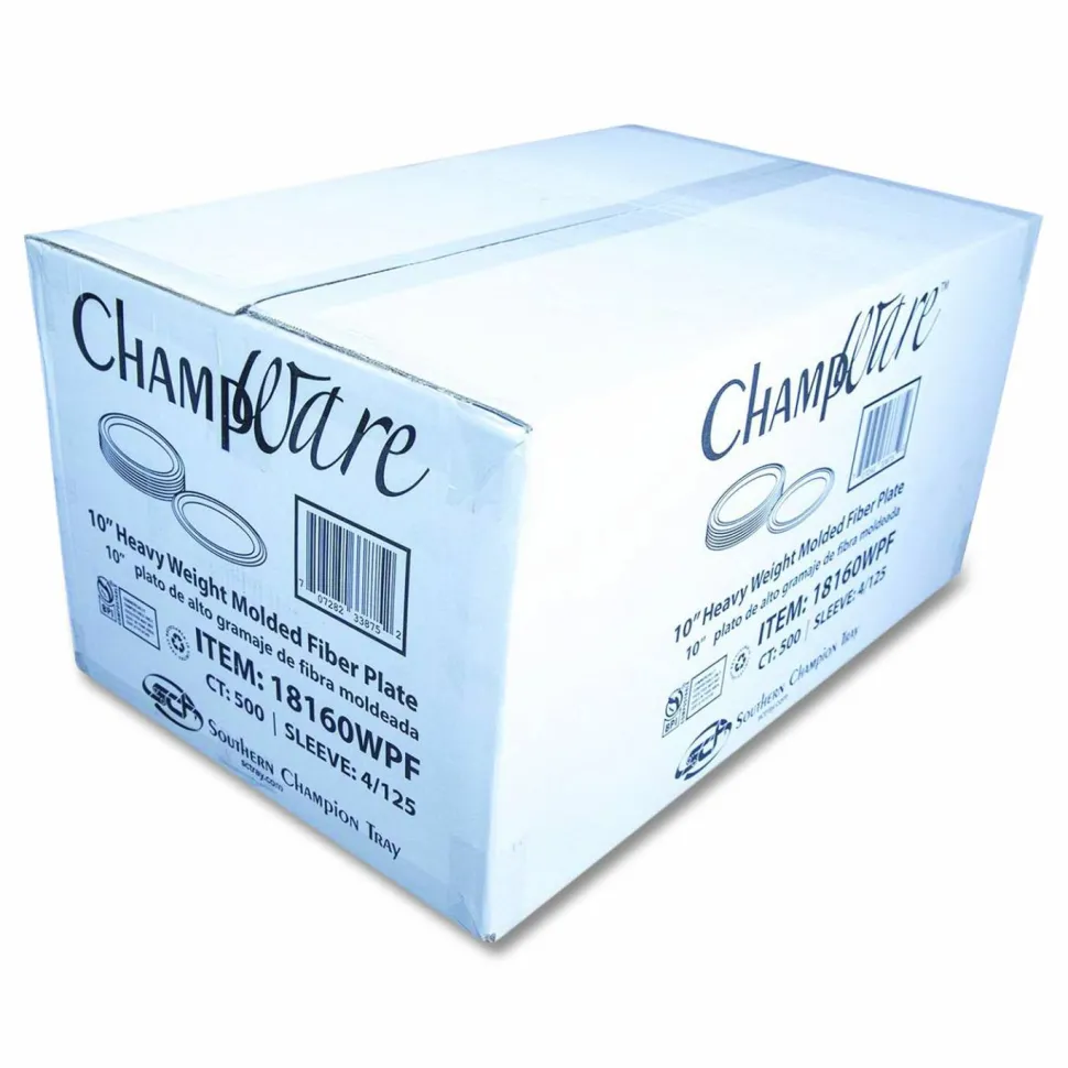 SCT ChampWare Molded Fiber Tableware, Molded Fiber Plate, 10" dia, White, 125 Plates/Sleeve, 4 Sleeves/Carton